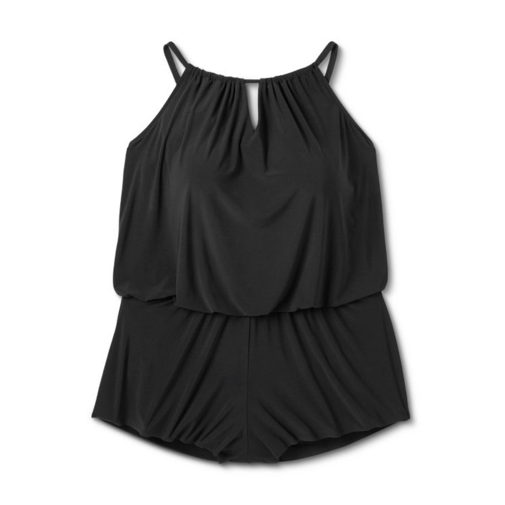 Aqua Green Woman’s Swim Romper 1-Piece SPF 50+ Size 24 in Black